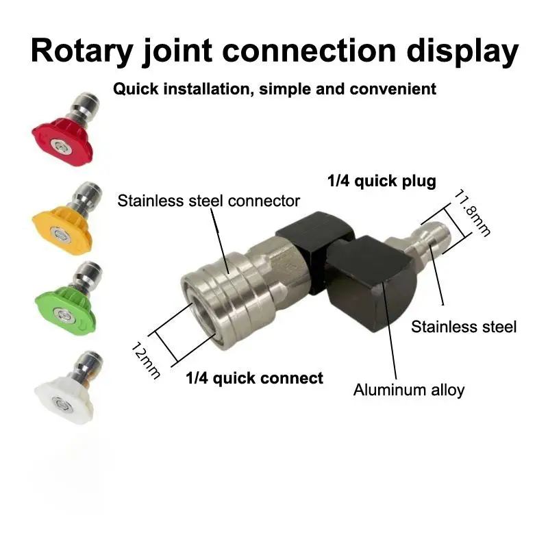 360 °   회전식 고압 세척기 건 제트 노즐, 자동차 청소용 1/4인치 퀵 커넥트 어댑터 - 누수 방지, 물 절약