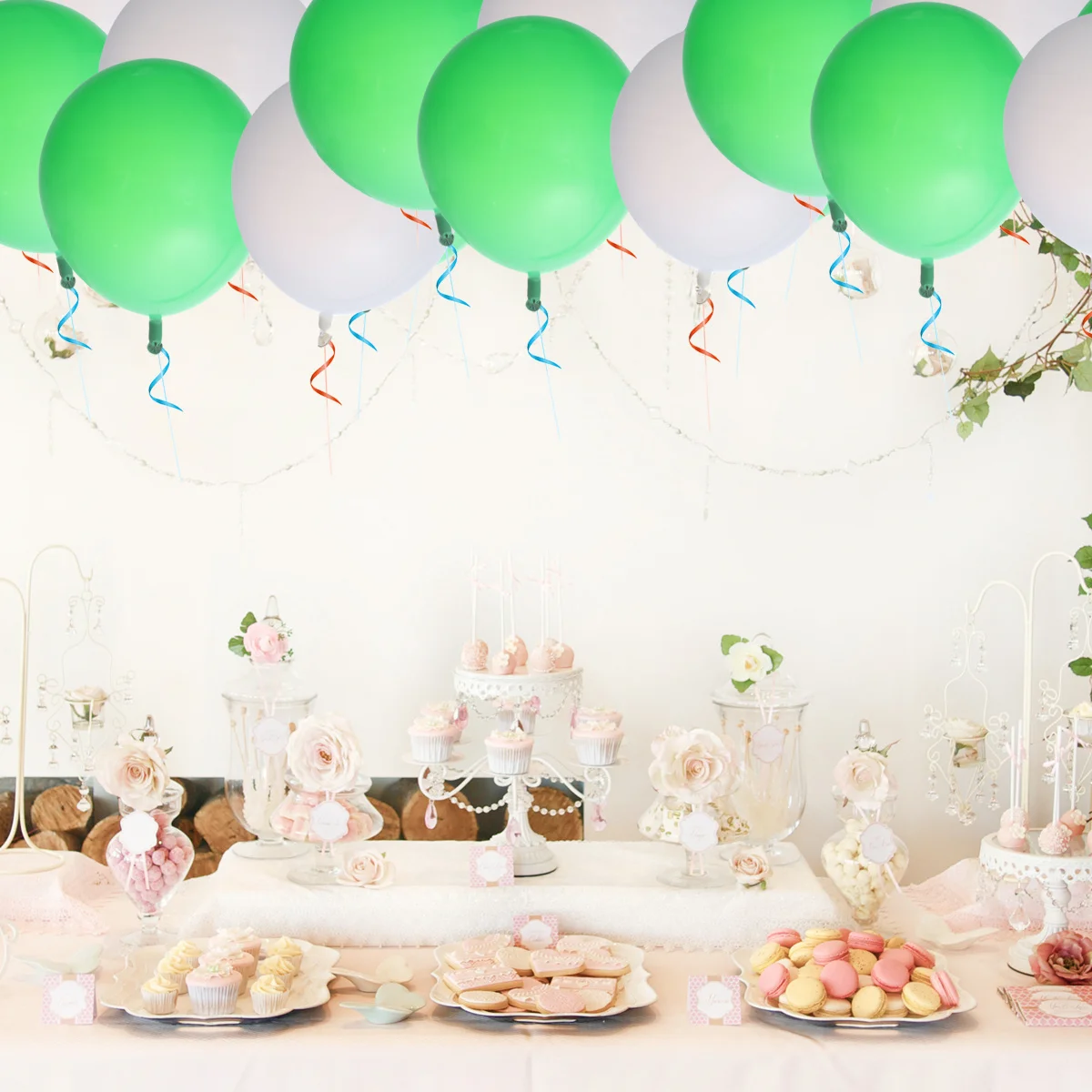 50 قطعة بالونات لاتكس مستديرة غير لامعة 12 بوصة بالونات خضراء بيضاء كبيرة لتزيين حفلات الزفاف وأعياد الميلاد #5