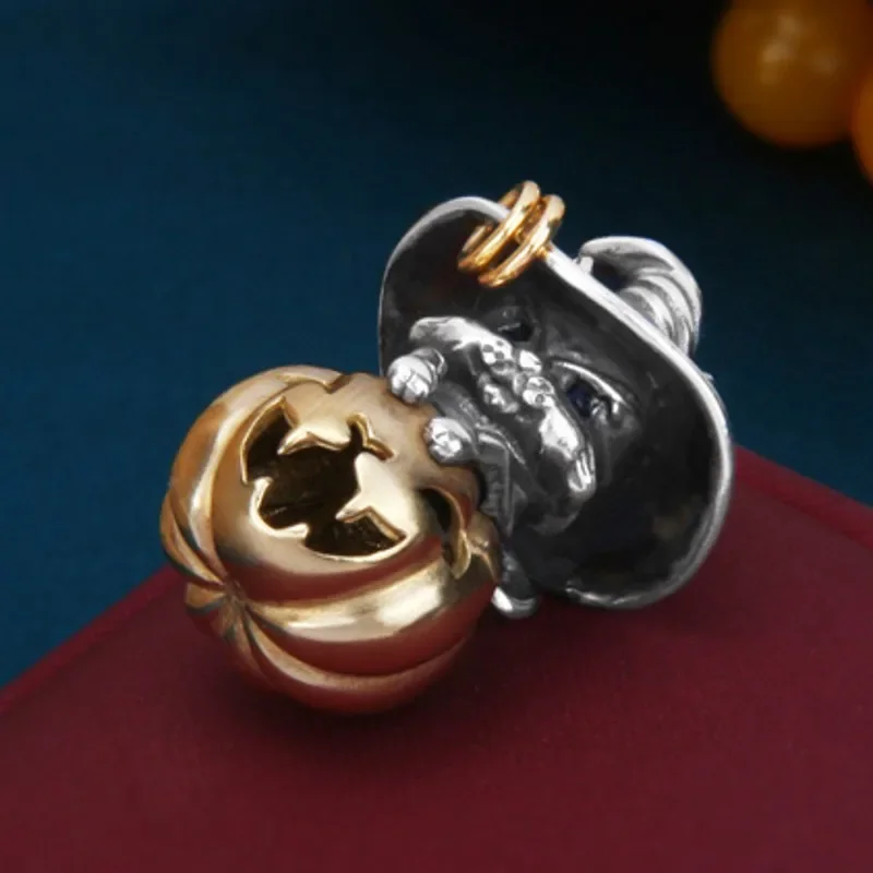 Colgante de calabaza de gato de bruja para hombres y mujeres, joyería de plata S925 Real Original, tendencia de personalidad, regalos de vacaciones