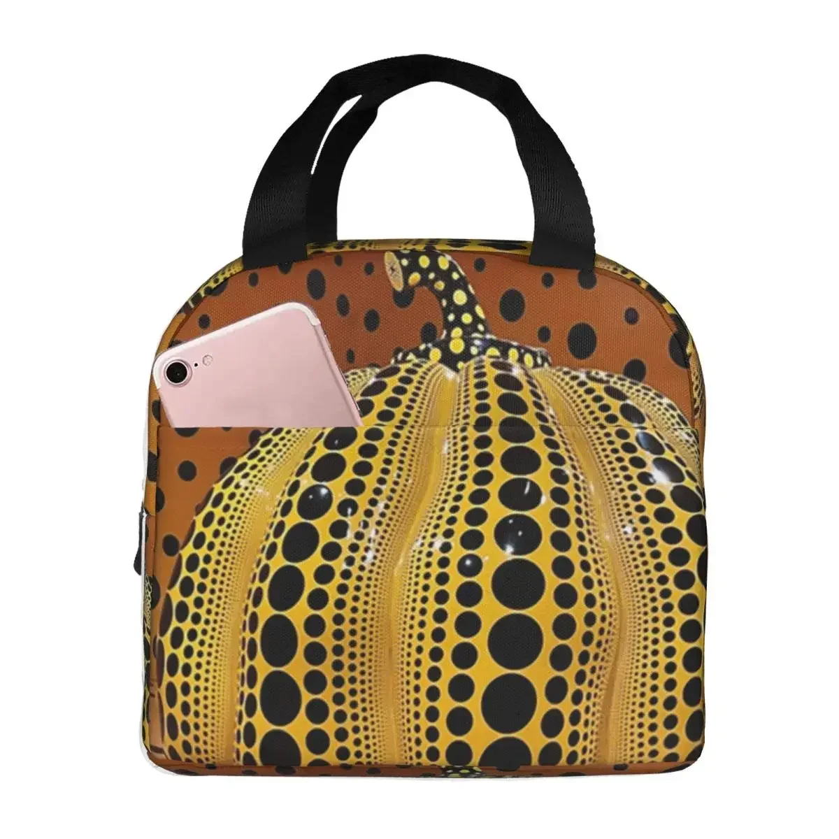 Pink Polka Dot Yayoi Kusama Abstract Art Pumpkin Polka Portable Lunch Box Multifunction Thermal Cooler Food Insulated Lunch Bag