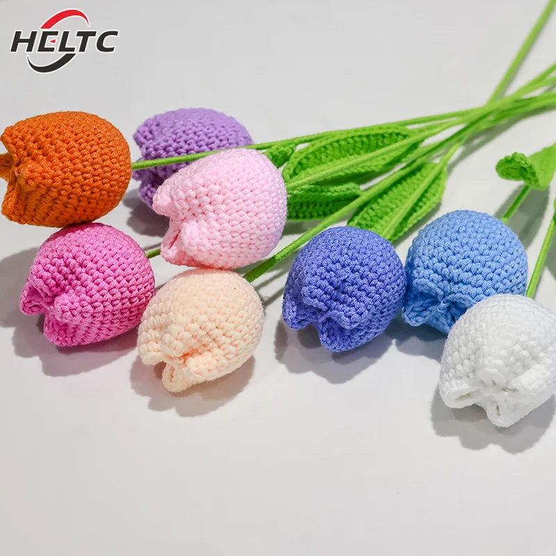1pcs Tulip Knitting Flower Woven Tulips Single Flower Bouquet Wedding Decoration Graduation Gifts Hand Crochet Fake Floral image 2