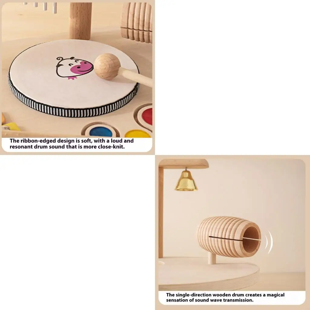  Wooden Baby Drum Musical Instrument Toy Interactive Percussion Toy For Toddler