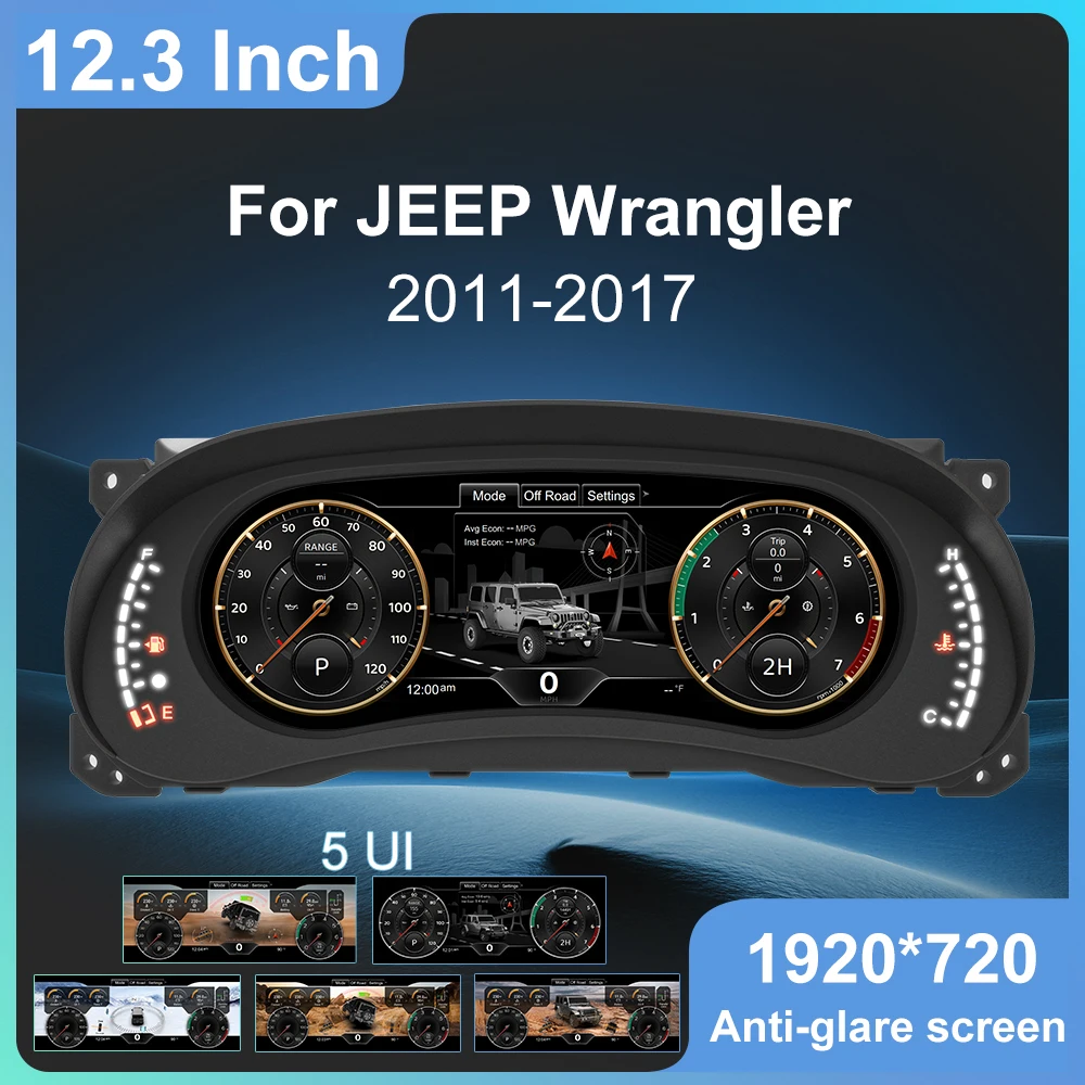 

Dashboard For JEEP Wrangler 2011-2017 Cluster Screen 2K digital speedometer LCD instrument panel 5+4 Colour UI Anti-glare screen