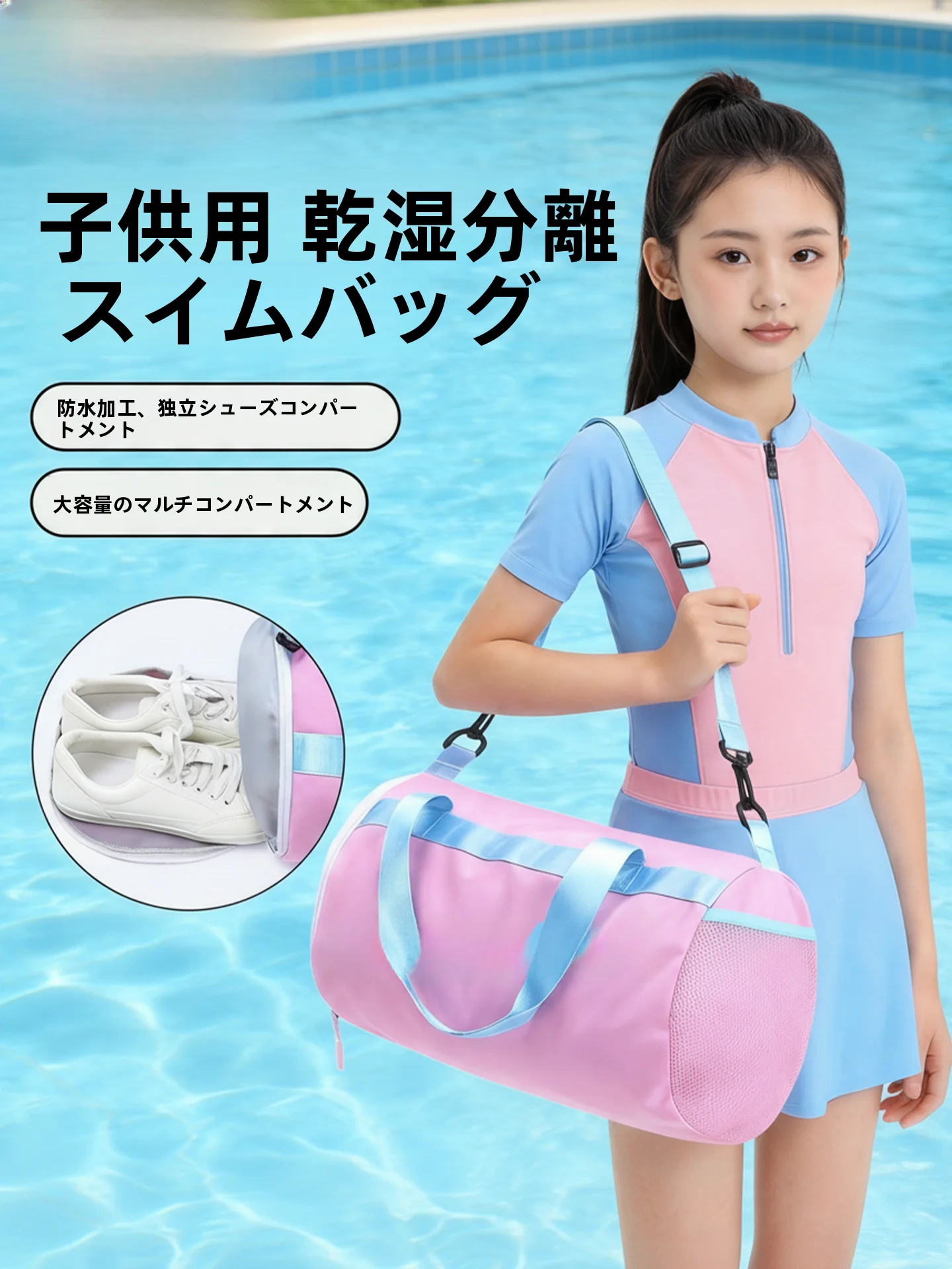 大容量スイミングバッグ-ティーンエイジャーと子供向け-フィットネススポーツ用-ウェットとドライのエリアが分離-防水ショルダーバッグ-男の子と女の子向け