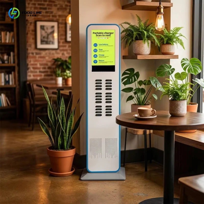 24 Slots Floor Standing Shared Power Bank Rental Kiosk Advertising Screen Self Service Charging Station