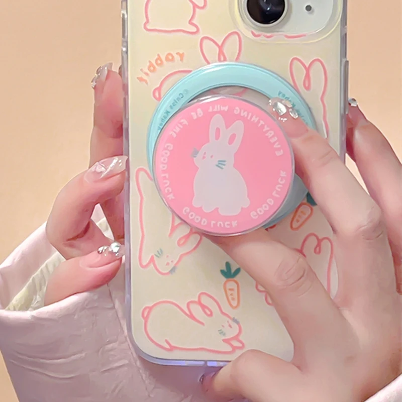 

Корейский милый розовый кролик ДЛЯ Magsafe, магнитный держатель для телефона, подставка для iPhone, складной чехол для беспроводной зарядки, кольцо-держатель