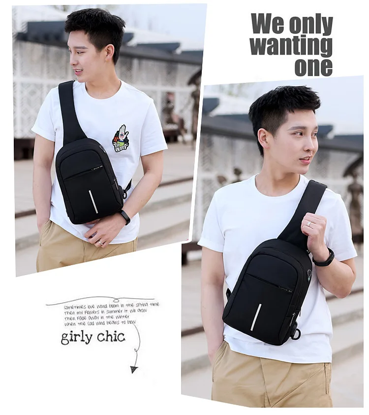 

Мужская сумка через плечо, рюкзак с USB-зарядкой, водонепроницаемый небольшой рюкзак на одно плечо на груди