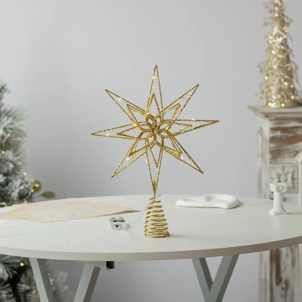

LED Lights Christmas Tree Toppers Star Glitter Iron Christmas Treetop Decoration Glowing Christmas Ornaments Shopping Mall