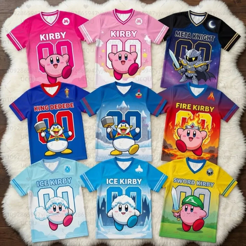 Sommerliches süßes Kirby T-Shirt für Mädchen und Jungen, kurzärmelig, für Erwachsene und Kinder, Fußballtrikot, modisches T-Shirt, Cosplay-Trikot, Fan-Geschenk