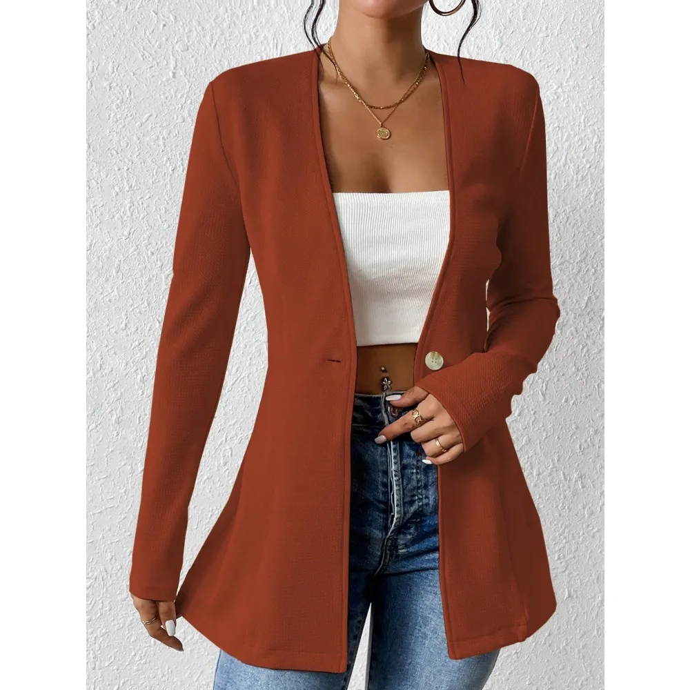 جديد المرأة خندق السترة معطف سليم صالح الخامس الرقبة لا زر سترة طويلة غير رسمية للنساء مكتب العمل ملابس الحفلات Y2k الملابس #4