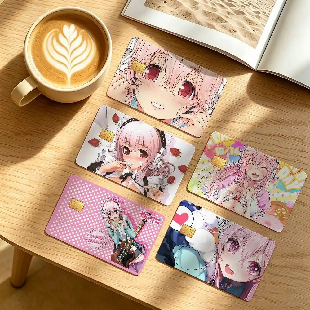 Cute Super Sonico Credit Card Public Transportation Cards Protective Sticker Waterproof Card Face Decoration 4PCS