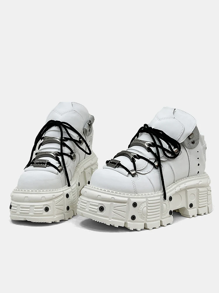 2025 Men's Punk Heavy Metal Women's Small Height Increasing Lace-up Yabi Dark Goth Rock Platform Shoes