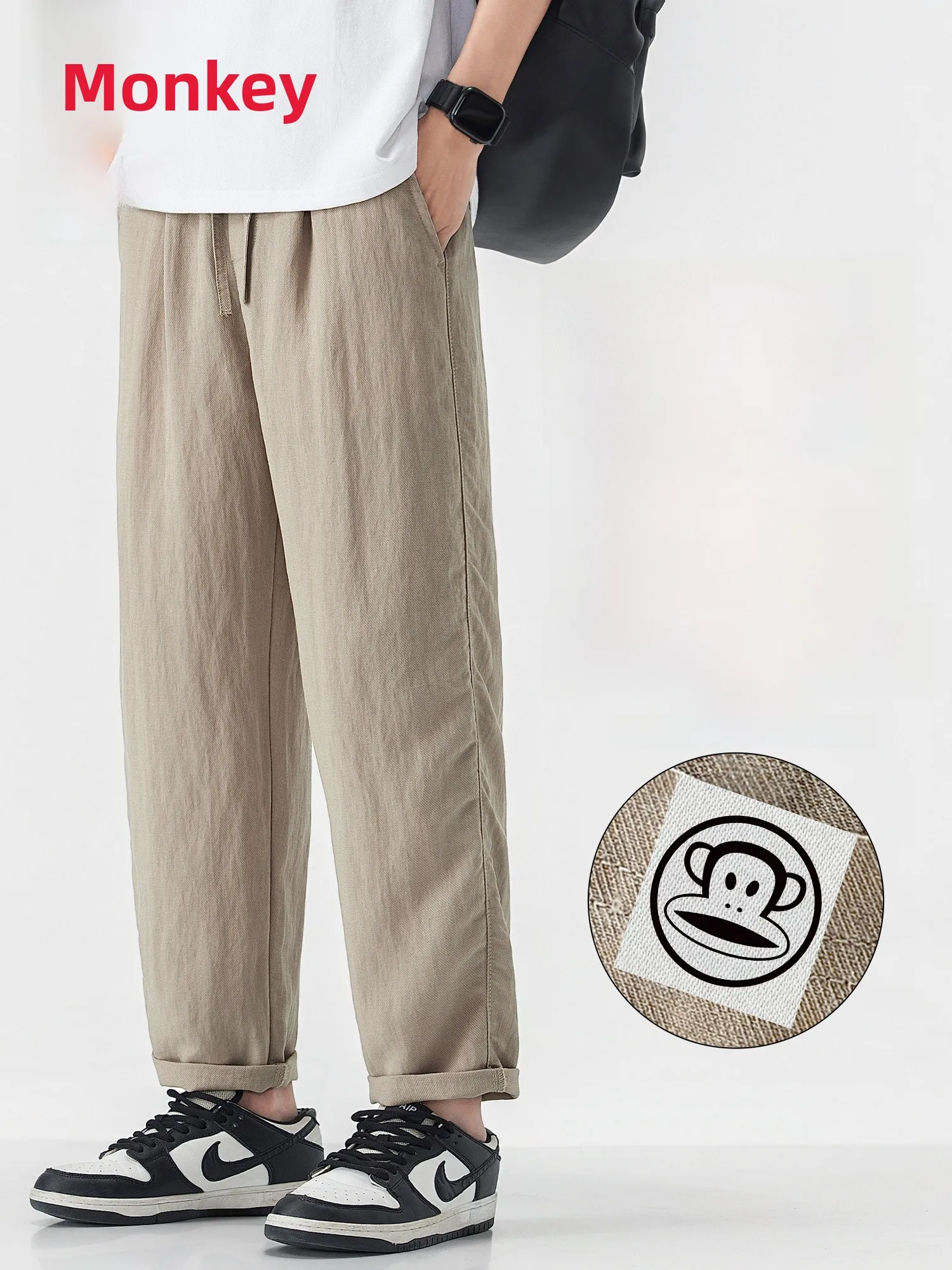 

PaulFrank Linen Silk Casual Pants Men Summer Thin Straight Loose Long Trousers Breathable Comfortable Durable Faionable