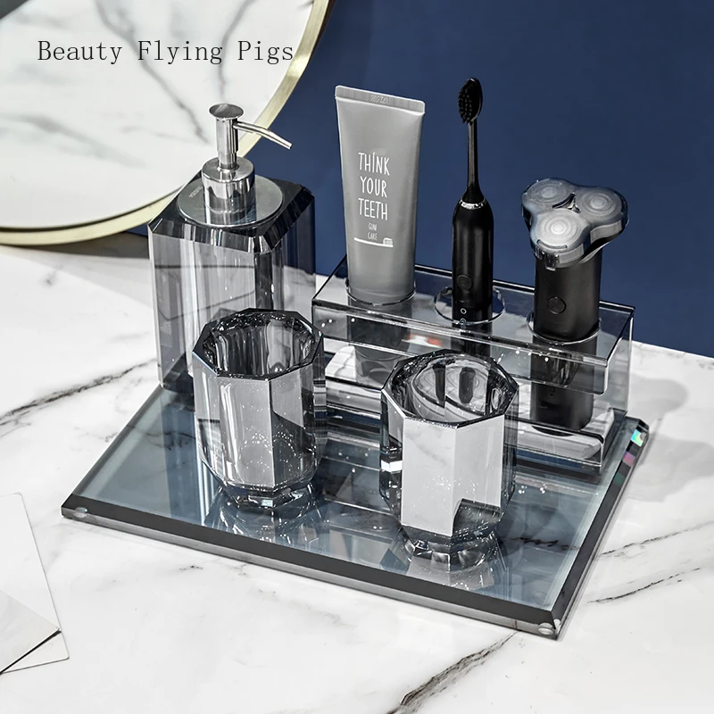 European Light Luxury Crystal Wash Cup Set Hotel bathroom supplies Lotion bottle glass Toothbrush holder Bathroom sink tray