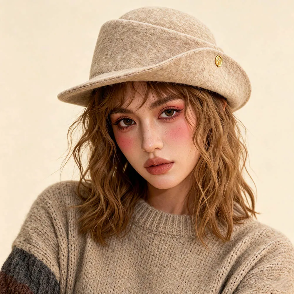 Wool Blend Fisherman Cap for Women Featuring Flip Brim Design and Wide Brim for Cold Weather and Timeless Outfits