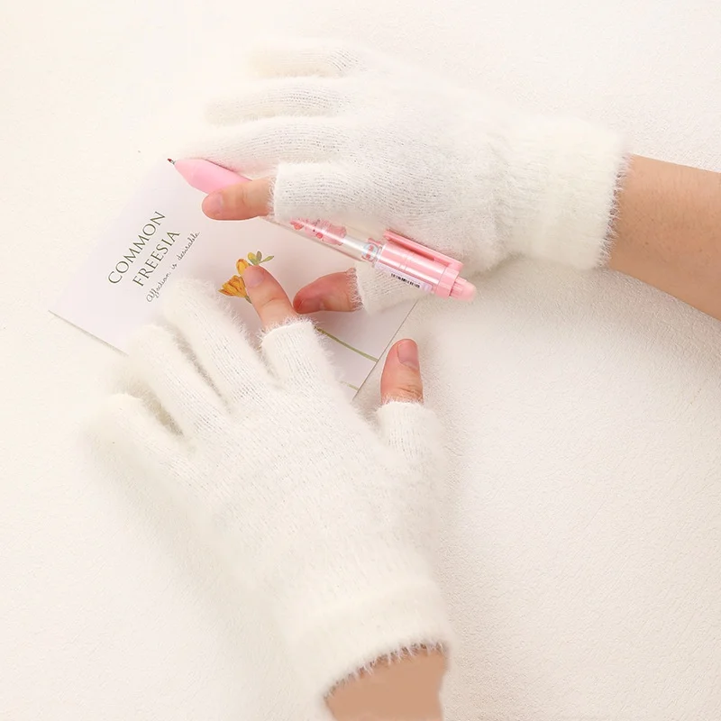 

Новые зимние перчатки из норки с полупальцами для женщин и мужчин, теплые однотонные плюшевые перчатки для письма, езды на велосипеде, спорта на открытом воздухе, теплые, морозостойкие