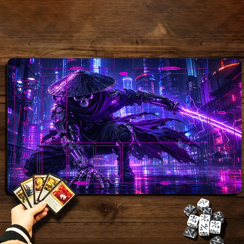 Skeleton Warrior Cyber PM TCG Playmat Magic Playmat with Stitched Edge Anti-slip base Gathering Gaming Mat Trading Card Game