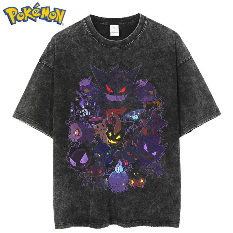 Pokémon Gengar camiseta anime masculina, moda Y2K, streetwear retrô de hip hop harajuku, tops de manga curta respirável, presente de verão