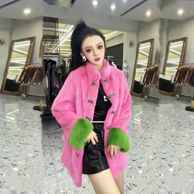 Luxury Brand High-Quality Fur Coat Women Winter Warm Faux Fur Jacket Vintage Puffy Jackets Single-Breasted Patchwork Outerwear