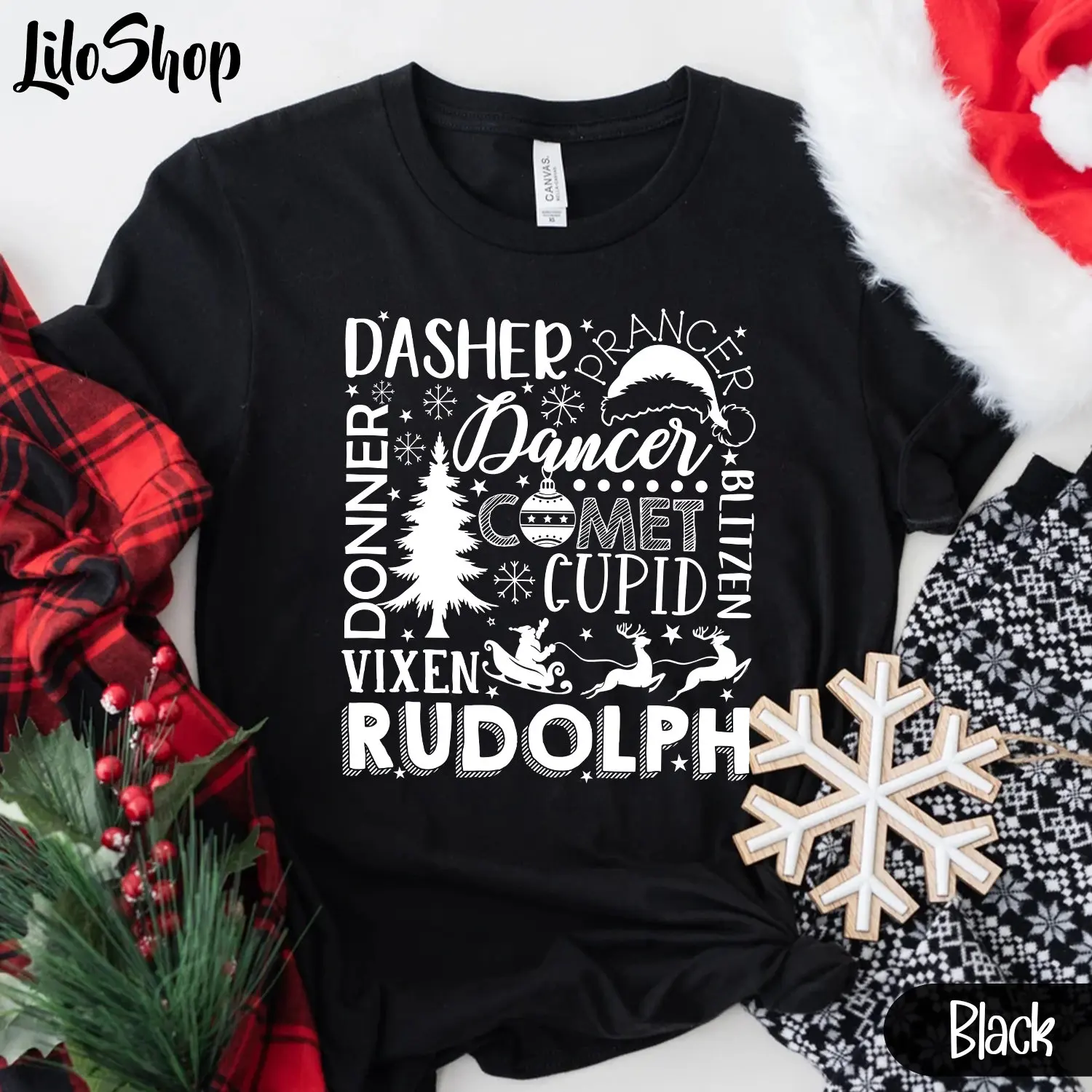 Dasher Dancer Prancer Vixen T Shirt Christmas Comet Cupid Santa'S Reindeers Rudolph Reindeer