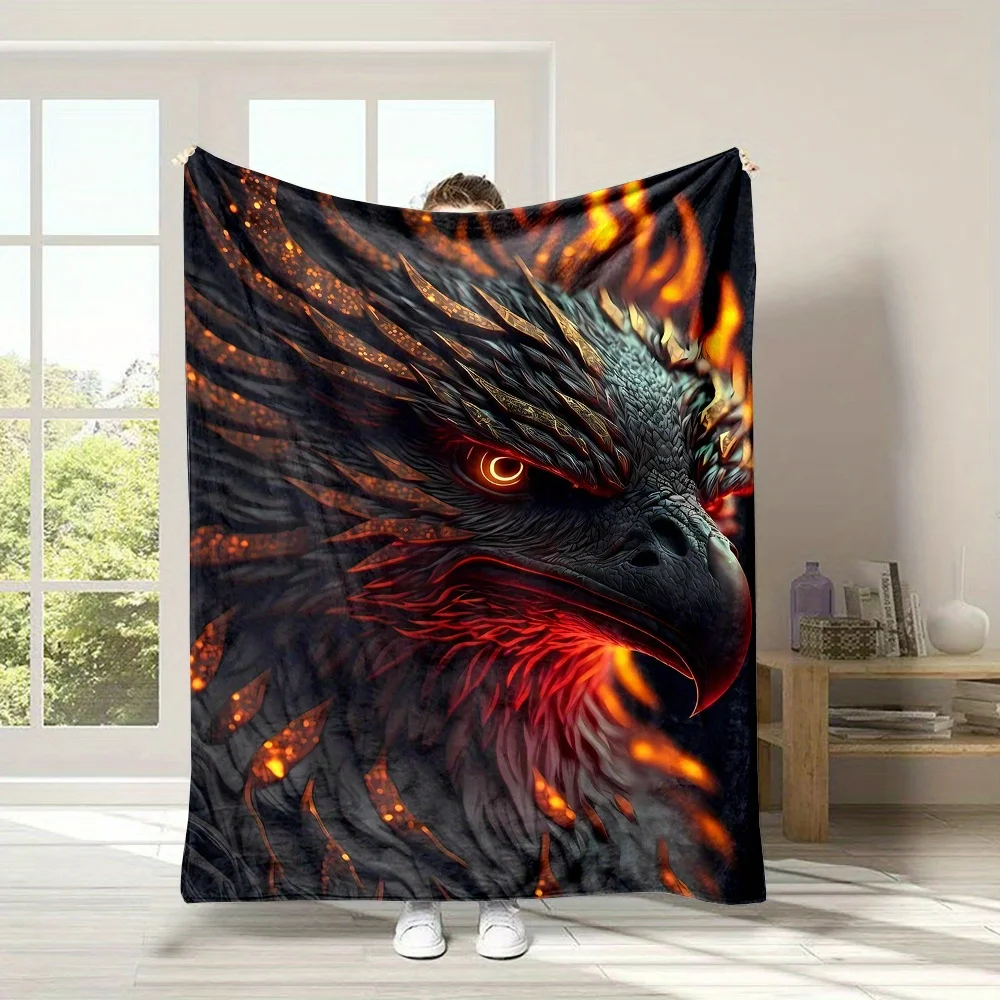 Soft Flannel Blanket Dark Fire Phoenix Myth Creature Design Lightweight Throw Blanket for Bed Camping All Season Decoration Gift