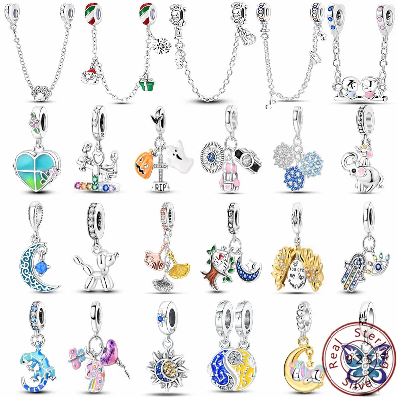 

Charms Sterling 925 Silver Fit Pan Original Bracelet Snow Winter Sun&Moon Evil's Eye Clasp Safety Chain Beads DIY Jewelry