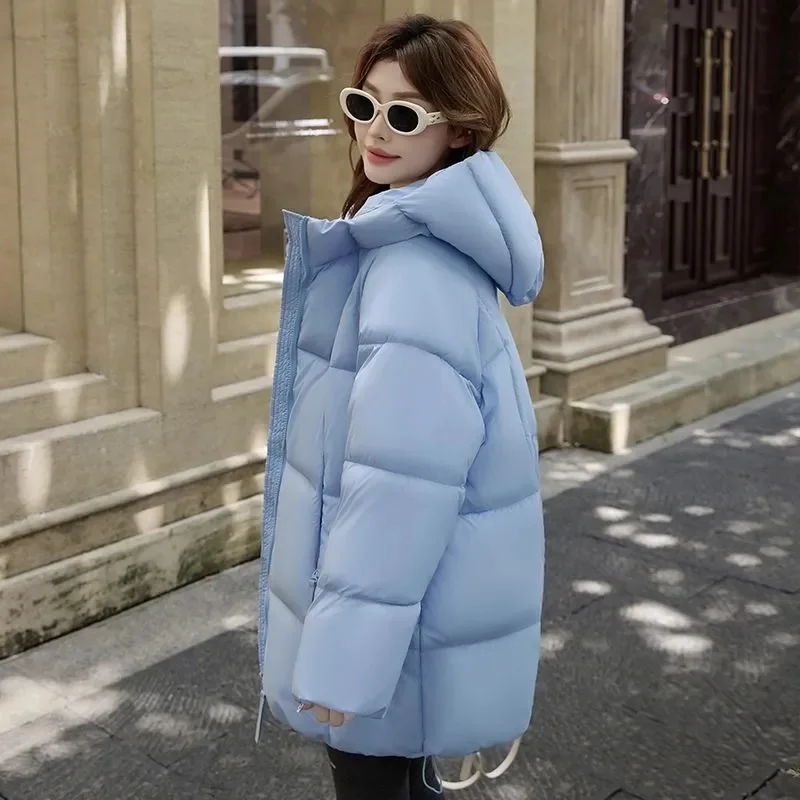 Lange Daunenjacke Frauen Parkas 2025Winter Neue Warme Baumwolle Gefütterte Mantel Damen Lose Windjacke Overwear Mit Kapuze Baumwolle Jacken Top