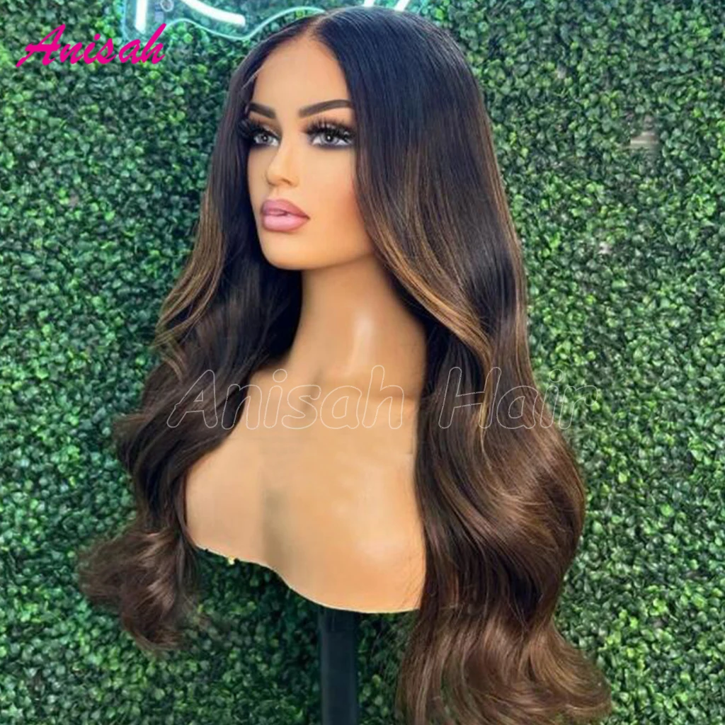 Vietnamese Virgin Hair Colored Ombre 13x4 Lace Frontal Human Hair Body Wave Wigs Highlight Color HD Transparent Lace Closure Wig