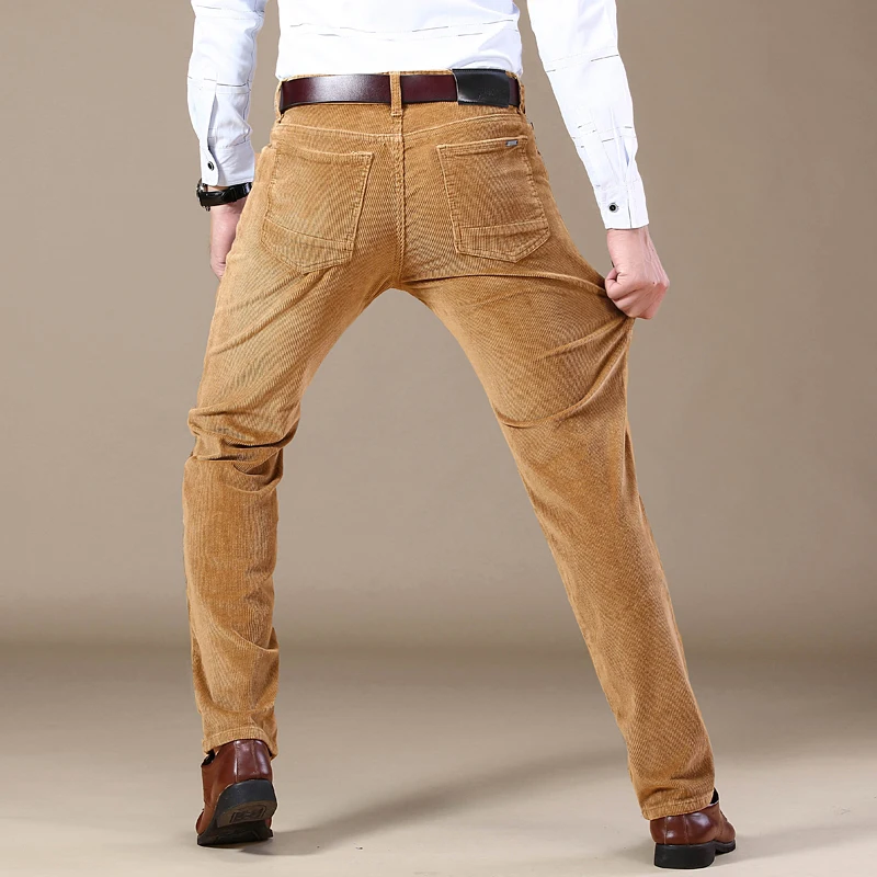 Cotton Corduroy Casual Pants Men's Autumn New Fashion Khaki Soft Slim Straight Business Elastic Trousers Male Clothes