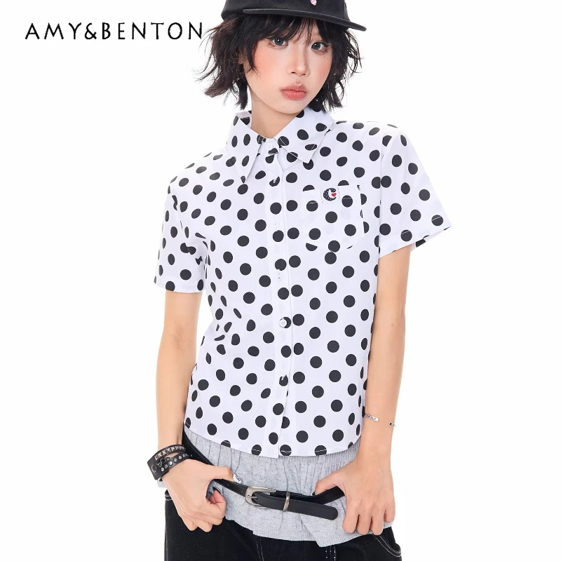 

Корейская женская рубашка с коротким рукавом в горошек, с полным принтом, летняя новинка 2026 года, тонкая, универсальная, омолаживающая, для женщин