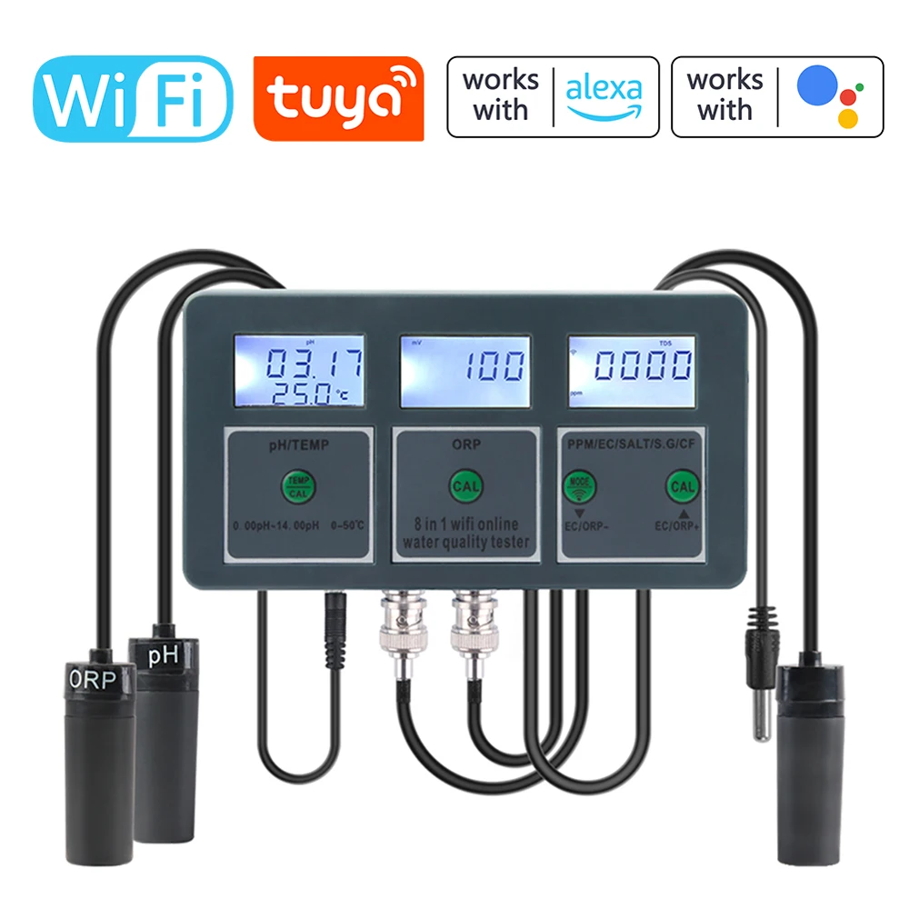 Tuya WiFi 8-in-1 waterkwaliteitsdetector S.G/PH/EC/ORP/TDS/CF/SALT/TEMP Meten Analyzer Watermonitor Waterkwaliteitstester - afbeelding 1