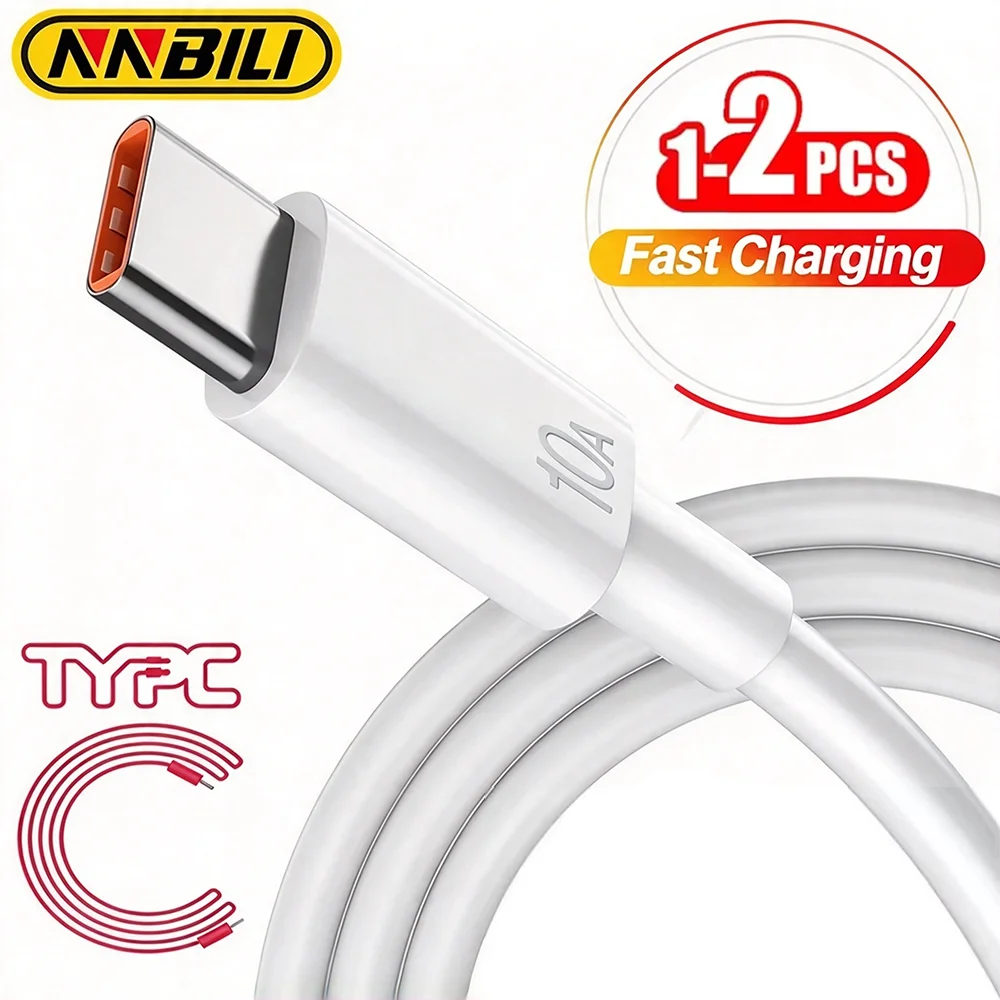NNBILI 1/2 Stück 10A USB Typ C USB-Kabel Superschnelles Ladekabel für Honor Oppo Huawei Schnelllade-USB-C-Kabel Datenkabel