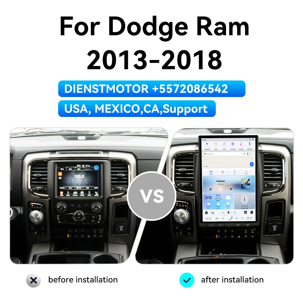 14.4 Inch Android 13 For Dodge RAM 2013-2018 Carplay Tesla Style Car GPS Navigation Multimedia Player Radio Tape Head Unit