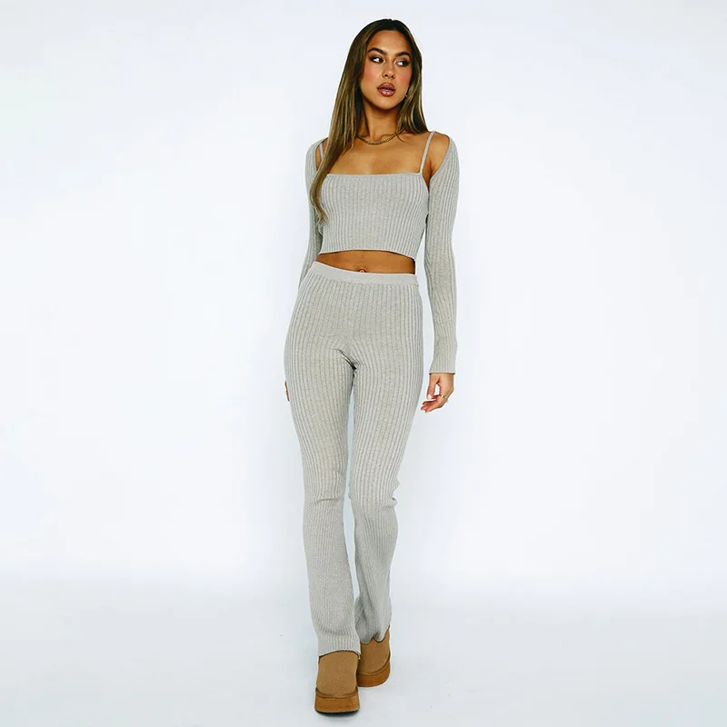 Women's Clothing Autumn And Winter New Sleeveless Suspenders Shawl Trousers Three-piece Set