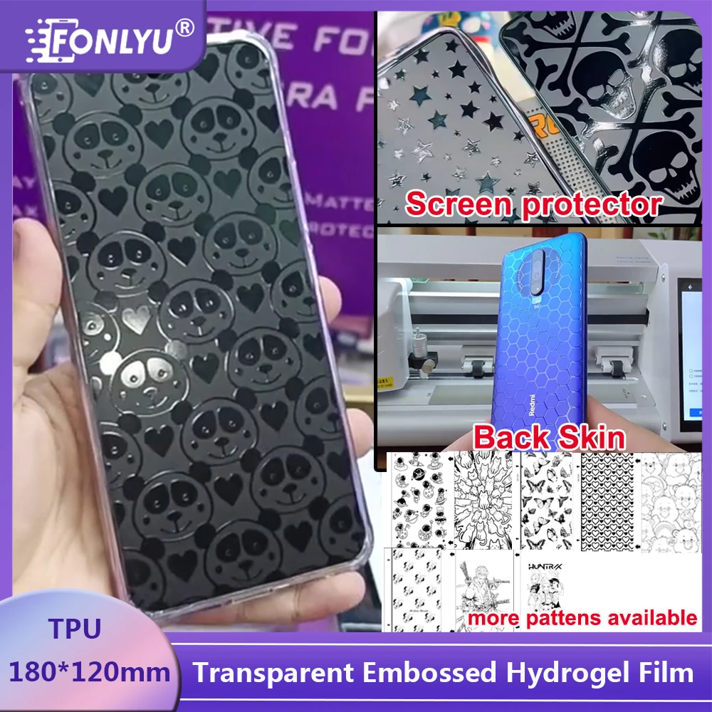 FONLYU 50pcs 3D Transparent TPU Films Screen Protector With Design Phone Back Skin Sticker for Hydorgel Cutting Machine Plotter