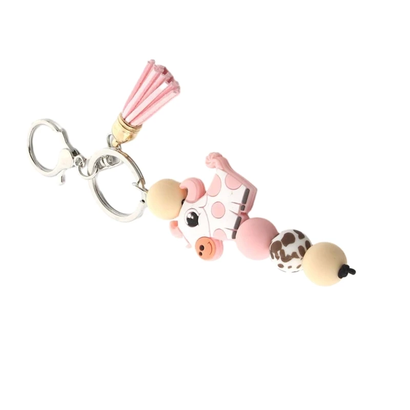 น่ารักการ์ตูนวัวพวงกุญแจของขวัญซิลิโคนลูกปัดวัวสัตว์จี้ Key CHAIN ​​กับพู่กระเป๋าเป้สะพายหลังกระเป๋าสตางค์รถ Drop Shipping