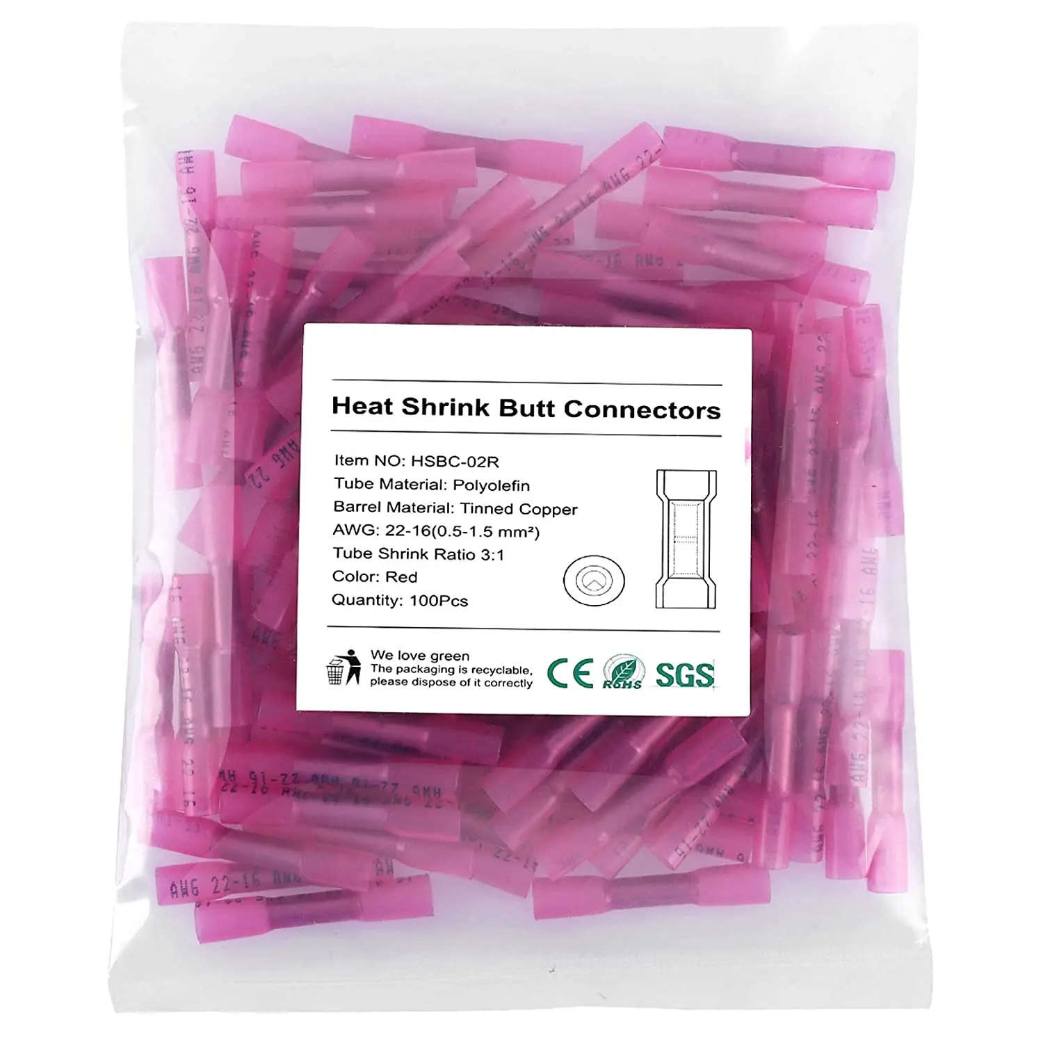 500PCS Heat Shrink Butt Connectors, Heat Shrink Wire Connectors,Waterproof Insulated Crimp Butt Splice Electrical Connectors Kit