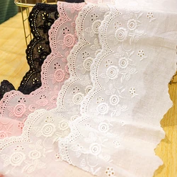 Cotton Lace Trims for Costume, Embroidered Fabric, Ribbon Applique, DIY Sewing Dress, Black, White, Pink, 11cm Wide, 2 Yards