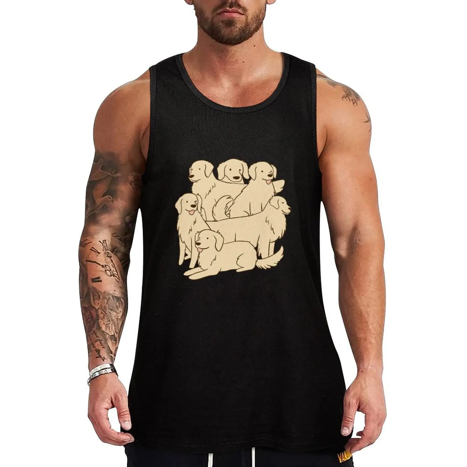 Cute Golden Retrievers dogs cartoon illustration Tank Top Man summer clothes gym clothes man fitness Bodybuilding clothing man