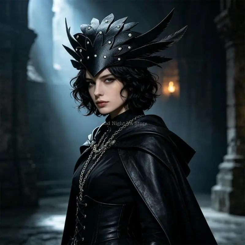 Layered Costume Headpiece for Adults and Older Kids, Adjustable Headwear with Textured PVC Panels for Party Use