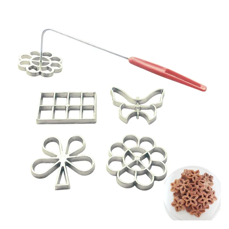 

Aluminum Rosette Mold Iron Maker Waffle Alloy Frying Snack Funnel Cookie Bake Mold Bunuelos Mold with Handle Baking Tool