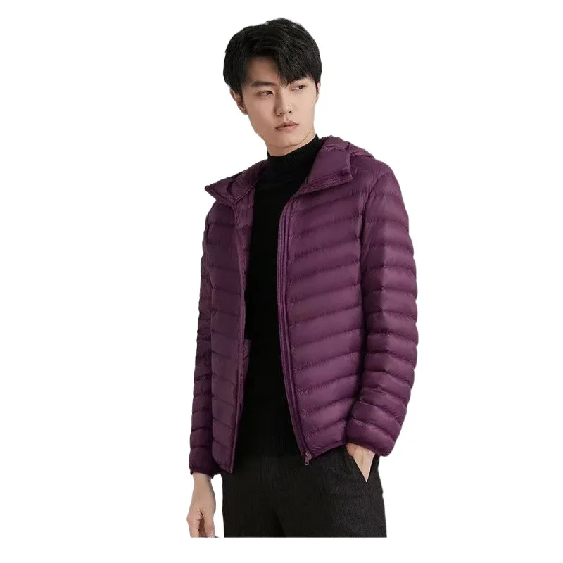 Men's 2024 New 90% White Duck Down Super Light Down Jacket Men's Lightweight Thermal Coat Hooded Feather Coat