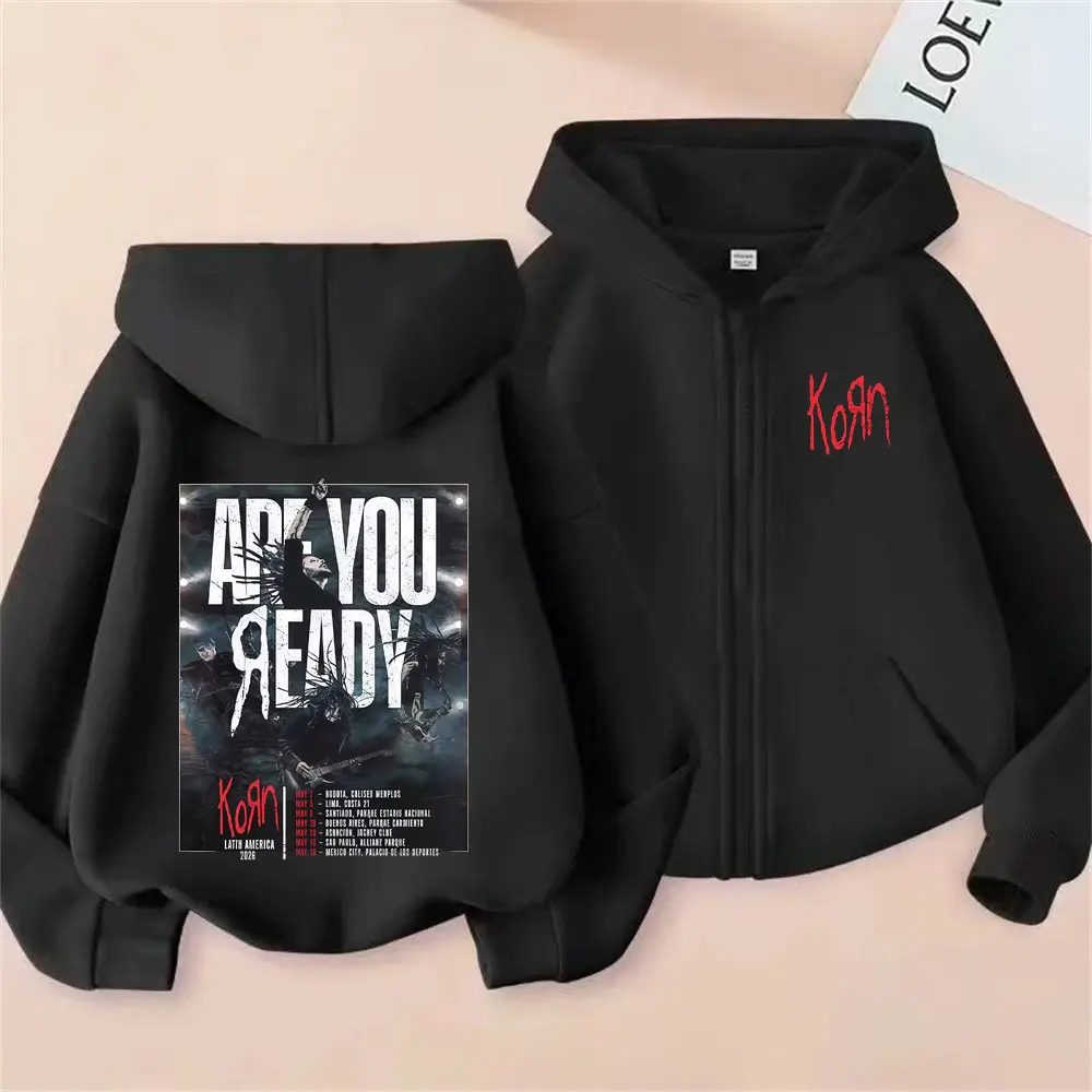

Худи на молнии Rock Band RKorn Tour Merch 2026, модная оверсайз куртка на молнии для мужчин и женщин, флисовая хлопковая толстовка на молнии