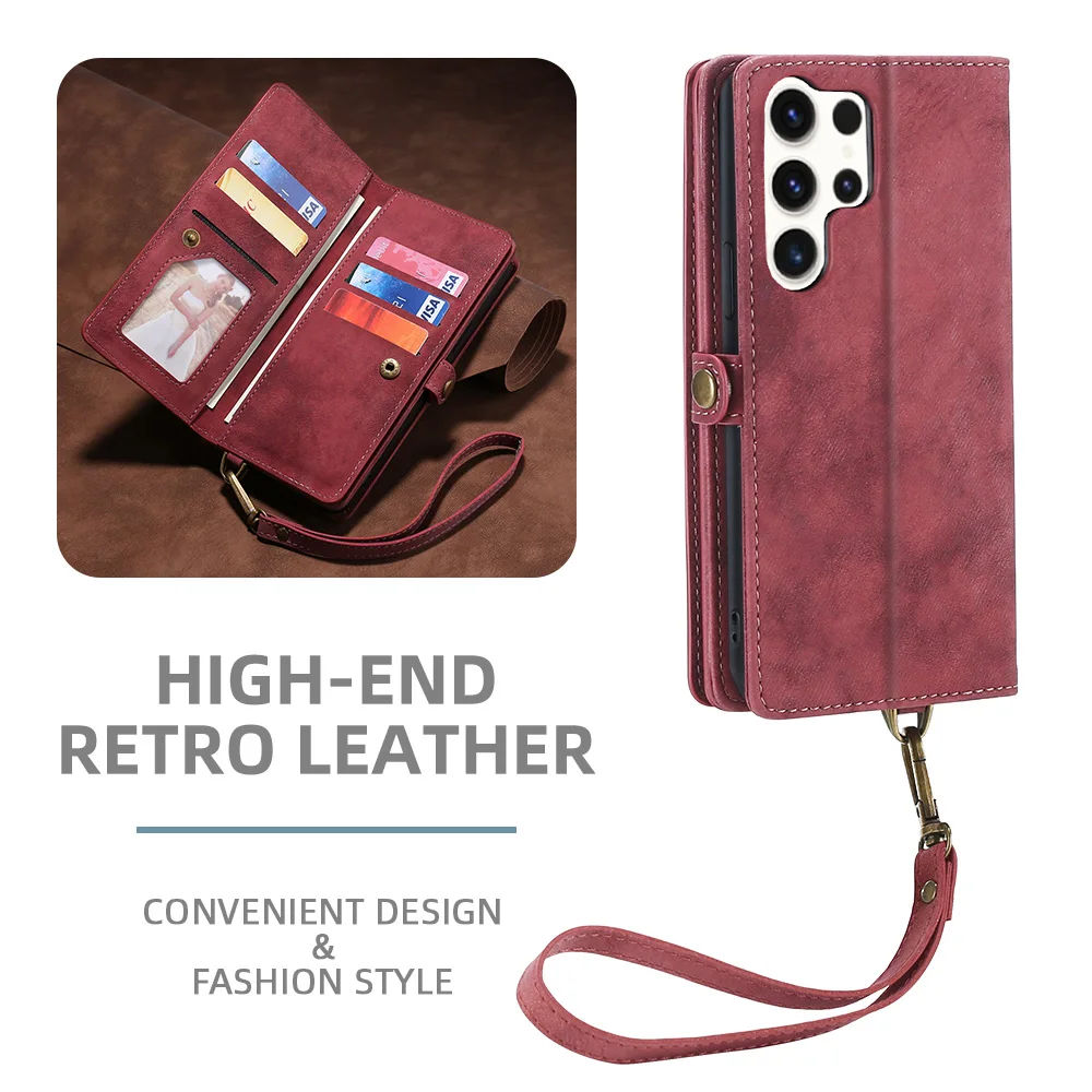 MEGSHI Luxury 2 in 1 Detachable Wallet Case for Galaxy S23 Ultra S23 Plus S23 S21 FE Magnetic Clasp Flip Leather Phone Case