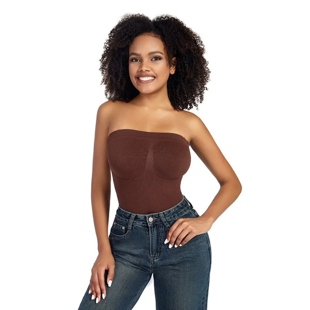 Fashion Strapless Women's Bodysuits Tummy Control Seamless Bodysuit Soft-touch No Chest Pads Tube Top