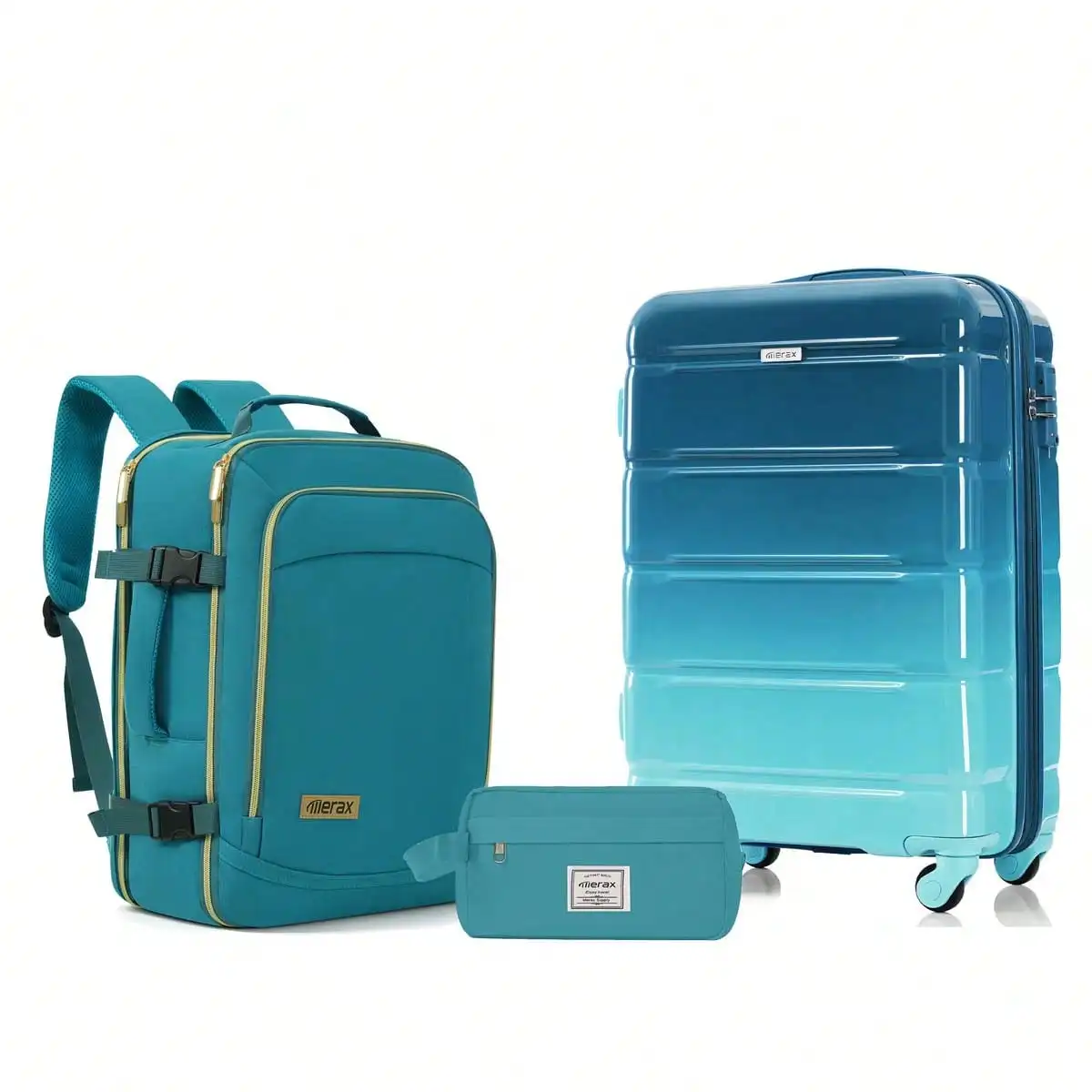 MERAX 3-Piece Luggage Set - 20in Checked Suitcase With TSA Lock Travel Duffel Bag Wet-Dry Toiletry Bag,Blue