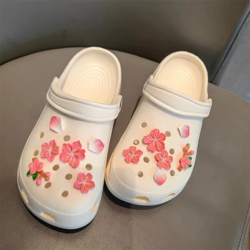 JIBBITZ 12pcs Fashion Pink Flower Shoe Decoration Charms Removable DIY Shoe Decorations with Sakura Daisy Rose Petals Party Gift