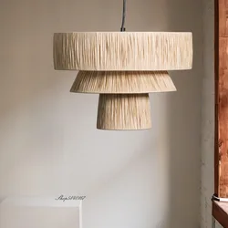 Japanese Style Rattan Pendant Lights Creative Straw Handmade Chandeliers Restaurant Living Room Bedroom Hang Light Room Decor