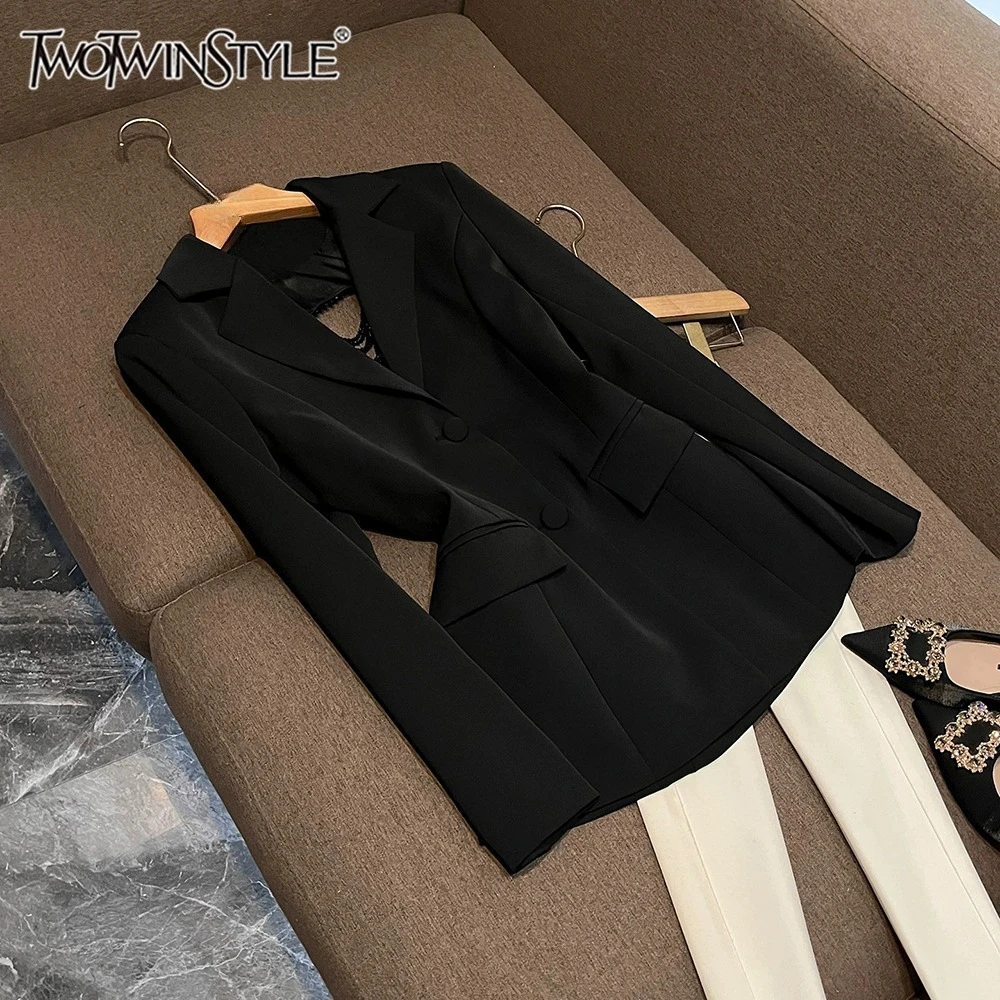 

Женские однотонные куртки TWOTWINSTYLE Design Sense с V-образным вырезом и длинными рукавами, осенние сексуальные куртки с вырезами для вечеринок, новинка KJA557931