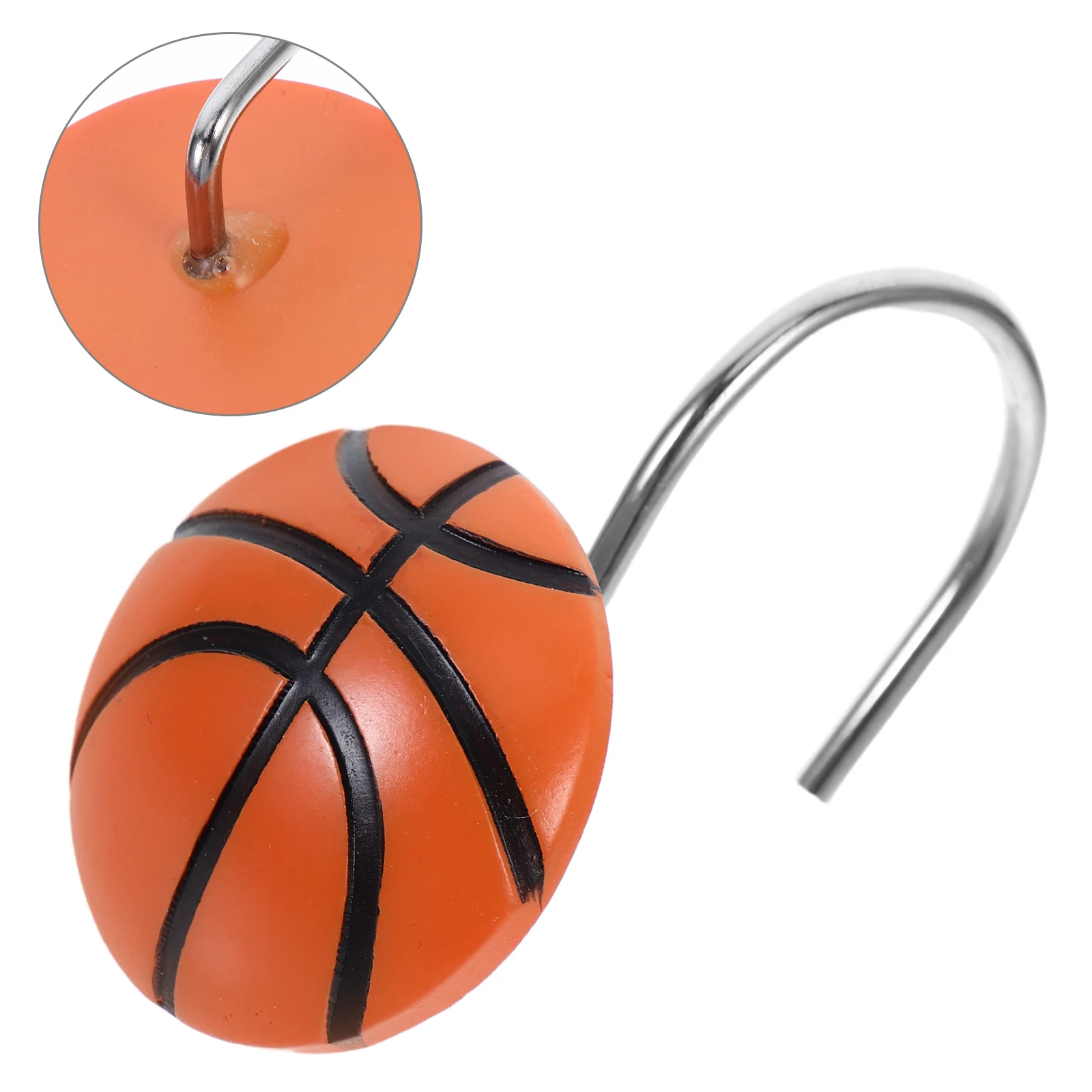 

12Pcs Bathroom Curtain Hooks Basketball Inspired Decorative Resin Rings for Shower Curtains Easy Slide on Heavy Duty Functional